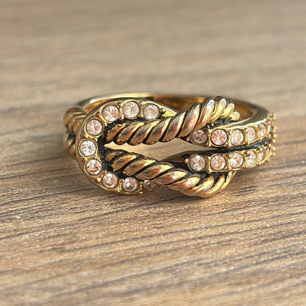 Swarovski Voile Gold Plated and Crystal cable Knot Ring